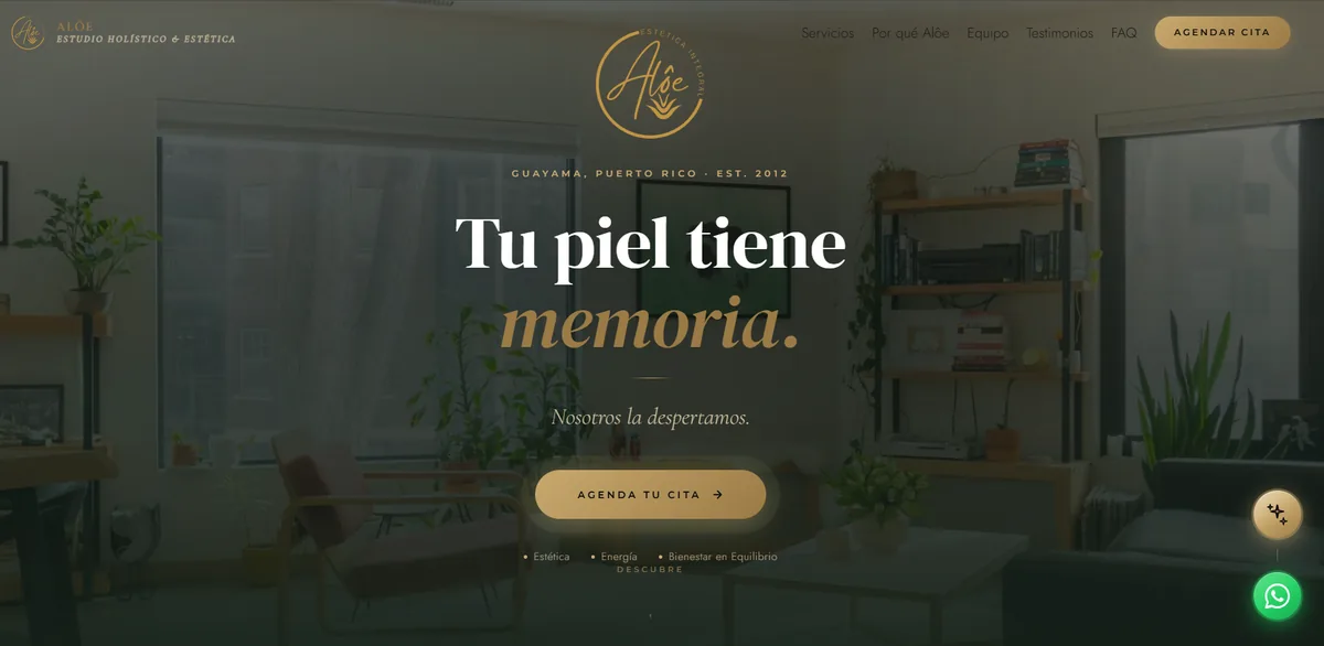 Captura del sitio de Alôe Estudio Holístico & Estética