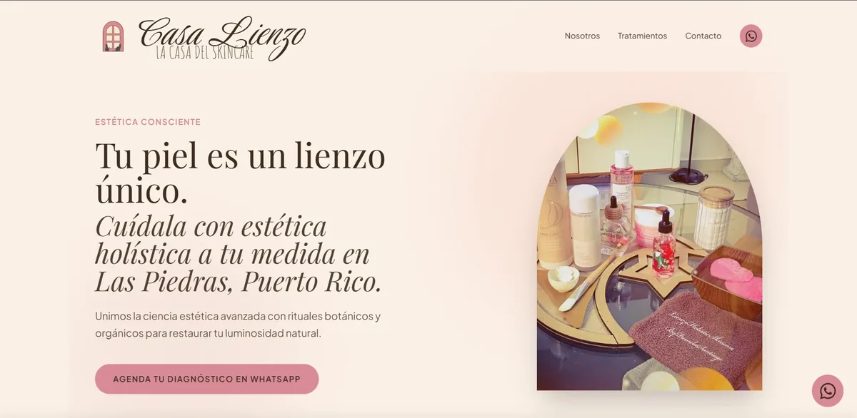 Captura del sitio de Casa Lienzo — La casa del skincare