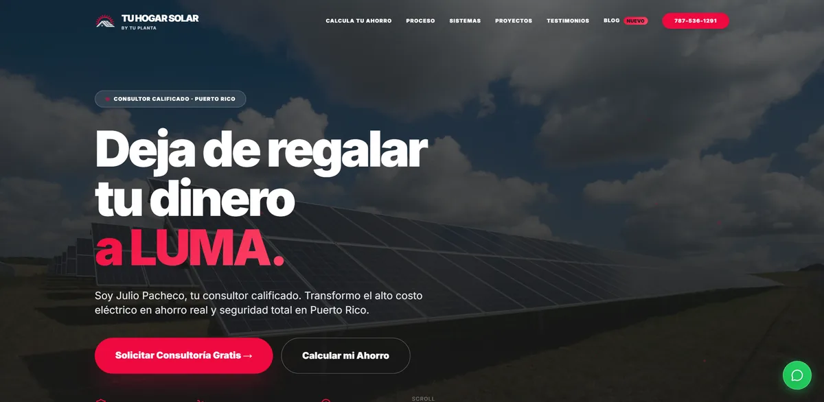 Captura del sitio de Tu Hogar Solar